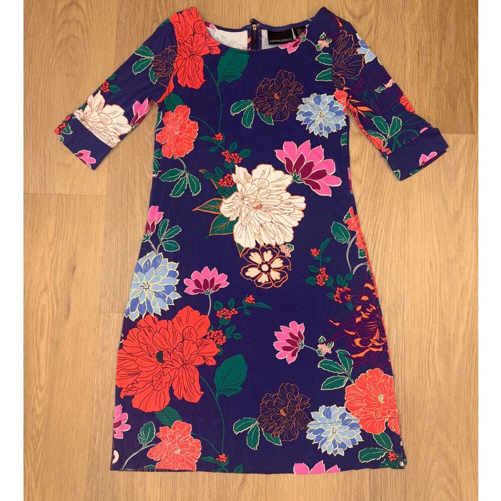 Cynthia Rowley half sleeve floral shift dress zipper back womens size XS